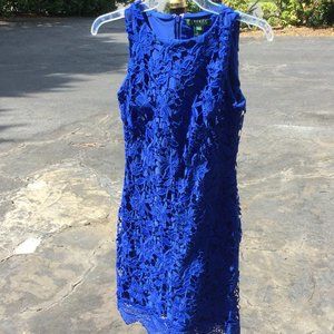 Ralph Lauren Sleeveless Blue Lace Midi Dress